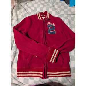 Abercrombie & Fitch Full Zip Varsity Jacket Red College Prep Athleisure Sz S‎ A2